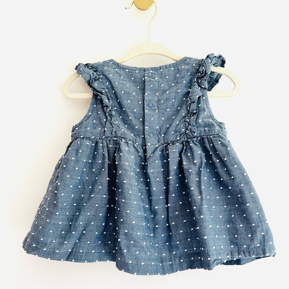 Cat & Jack Denim Blue Ruffle Sleeve Peplum Top w/ White Dots Baby Girl 6-9months - Picture 2 of 5